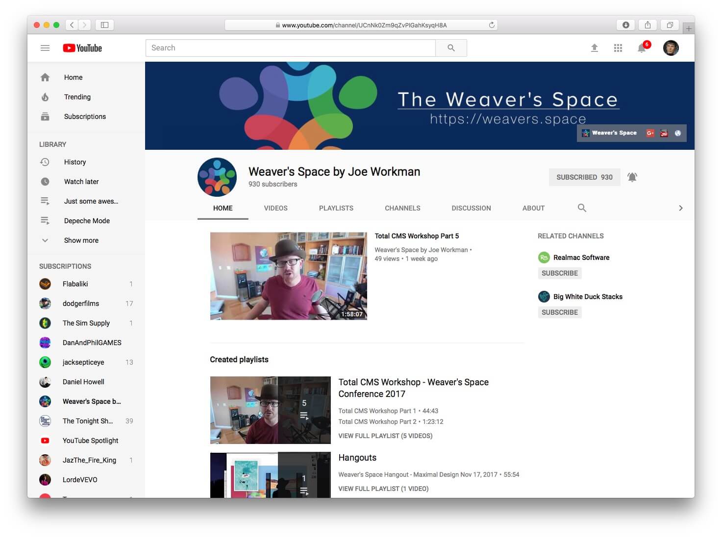 YouTube Channel - Weaver's Space Channel